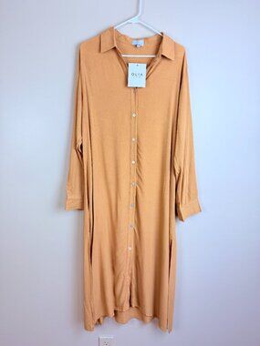 NWT OLIA 100% Cotton Button Front Shirt Maxi Dress Size L